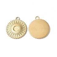 Ion Plating(IP) 304 Stainless Steel Pendant Cabochon Settings, Flat Round with Sun Charm, Real 18K Gold Plated, Tray: 4mm, 18.5x16.5x1.8mm, Hole: 1.6mm(STAS-C066-13G)