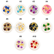 Nail Art Decoration Accessories, with Resin & Golden Tone Brass Cabochons & ABS Plastic Imitation Pearl Beads & Aluminium Flower, Mixed Shapes, Mixed Color, 2~12x1~12x0.5~4mm(MRMJ-Q087-001-M)