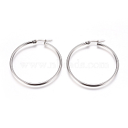 201 Stainless Steel Big Hoop Earrings, with 304 Stainless Steel Pin, Hypoallergenic Earrings, Ring Shape, Stainless Steel Color, 43.5mm, Pin: 0.7x1mm(EJEW-F237-02B-P)