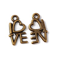 For Valentine's Day Tibetan Style Alloy Pendants, Lead Free, Cadmium Free and Nickel Free, Heart with Love, Antique Bronze, 14.5x8mm, Hole: 1mm(MLF0299Y-NF)