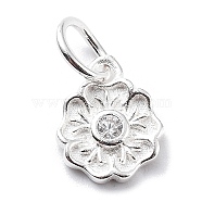 925 Sterling Silver Cubic Zirconia Pendants, with Jump Ring Charms, Flower, 10x8x1.5mm(STER-Q001-02S-02)