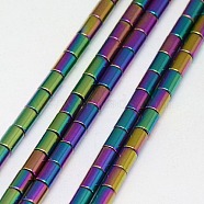 Electroplate Non-magnetic Synthetic Hematite Beads Strands, Column, Grade A, Rainbow Plated, 5x3mm, Hole: 1mm, about 80pcs/strand, 16 inch(G-J162-C-08)