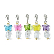 Butterfly Transparent Acrylic Beads Pendants, with ABS Plastic Imitation Pearl & Alloy Beads, Iron Flat Head Pins and Alloy Lobster Claw Clasps, Mixed Color, 50mm(HJEW-JM00574)