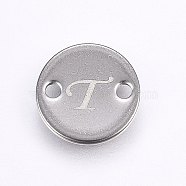 201 Stainless Steel Links connectors, Flat Round, Letter.T, Stainless Steel Color, 10x1mm, Hole: 1.5mm(STAS-H465-01P-10mm-T)