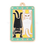 Alloy Pendants, with Enamel, Cat Pattern, Light Gold, Rectangle, 30x18x1.5mm, Hole: 1.6mm(ENAM-R004-01KCG-07)