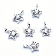 Brass Charms, with Cubic Zirconia, Lead Free & Cadmium Free & Nickel Free, Star, Clear, Real Platinum Plated, 11x7.5x4mm, Hole: 2mm(KK-P155-39P-04-NR)