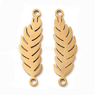 201 Stainless Steel Connector Charms, Hollow Feather Links, Golden, 24x7x1mm, Hole: 1.4mm(STAS-K251-077G)