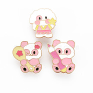 3Pcs 3 Style Bear Enamel Pins, Animal Alloy Brooches for Backpack Clothes, Light Gold, Nickel Free & Lead Free, Pink, 27~28x23.5~25x2mm, 1pc/style(JEWB-N007-037-FF)