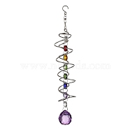 201 Stainless Steel Pendant Decorations, with Glass Pendant, for Outside Yard and Garden Decoration, Purple, 265mm(HJEW-E011-03P-02)