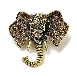 Vintage Elephant Alloy Rhinestone Brooches for Backpack Clothes, Antique Golden, Light Colorado Topaz, 35x36.5mm(JEWB-S028-06)