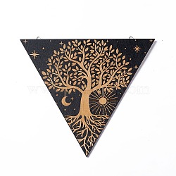 Triangle Rustic Boho Wooden Wall-Mounted Decorations, Sun Moon Wall Sign for Home Bedroom, with Platinum Plated Iron Findings, Tree of Life, 223x250x4.5mm, Hole: 7.5x11mm(AJEW-L091-B05)