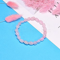 Natural Rose Quartz Bead Stretch Bracelets, Tumbled Stone, Nuggets, Inner Diameter: 2~2-1/4 inch(5.2~5.6cm)(BJEW-K213-01)