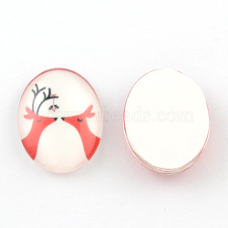 For Christmas Day Christmas Reindeer/Stag Pattern Glass Oval Flatback Cabochons for DIY Projects, Light Coral, 25x18x5mm(GGLA-R022-25x18-64F)