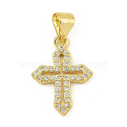 Rack Plating Brass Pave Cubic Zirconia Pendants, Lead Free & Cadmium Free, Real 18K Gold Plated, Long-Lasting Plated, Real 18K Gold Plated, 17x12.5x2mm, Hole: 4x3.5mm(KK-U029-02G-05)