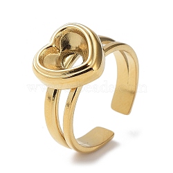 304 Stainless Steel Open Cuff Ring Components, Bezel Cup Ring Settings, Heart, Real 14K Gold Plated, US Size 7 1/4(17.5mm), Tray: 7x8mm(STAS-F301-11G)