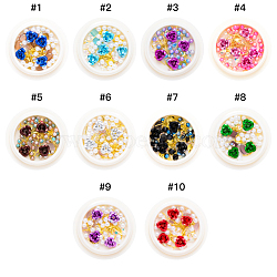 Nail Art Decoration Accessories, with Resin & Golden Tone Brass Cabochons & ABS Plastic Imitation Pearl Beads & Aluminium Flower, Mixed Shapes, Mixed Color, 2~12x1~12x0.5~4mm(MRMJ-Q087-001-M)