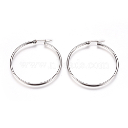 Tarnish Resistant 201 Stainless Steel Big Hoop Earrings, with 304 Stainless Steel Pin, Hypoallergenic Earrings, Ring Shape, Stainless Steel Color, 43.5mm, Pin: 0.7x1mm(EJEW-F237-02B-P)