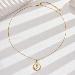 Vintage Luxury Stainless Steel Enamel Rose Pendant Necklaces for Women Daily Wear, Real 18K Gold Plated, White, 17.72 inch(45cm)(YQ3958-2)