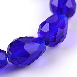 Transparent Glass Bead Strands, Faceted Teardrop, Medium Blue, 8x6mm, Hole: 1mm, about 65pcs/strand, 17.99 inch(45.7cm)(GLAA-R024-6x8mm-01)