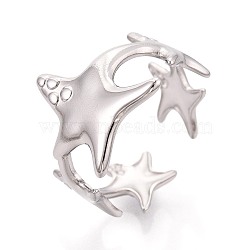 304 Stainless Steel Cuff Rings for Women, Starfish, Stainless Steel Color, 15.5mm, US Size 7 1/4(17.5mm)(RJEW-N052-09P)