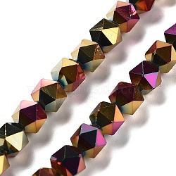 Electroplate Glass Beads Strands, Full Plated, Polygon, Rainbow Plated, 9x9x9mm, Hole: 1.4mm, about 60pcs/strand, 22.44''(57cm)(EGLA-P057-01A-FP01)