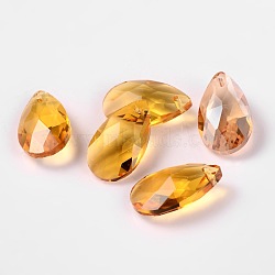 Faceted Teardrop Glass Pendants, Gold, 16x9x6mm, Hole: 1mm(X-GLAA-O008-A14)