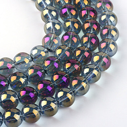 Electroplate Glass Beads Strands, Rainbow Plated, Round, Purple, 7.5x8.5mm, Hole: 1mm, about 104pcs/strand, 30.3 inch(EGLA-Q062-8mm-A03)