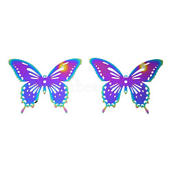 Ion Plating(IP) 201 Stainless Steel Filigree Joiners Links, Etched Metal Embellishments, Butterfly, Rainbow Color, 35x44x0.2mm, Hole: 1mm(STAS-S118-096)