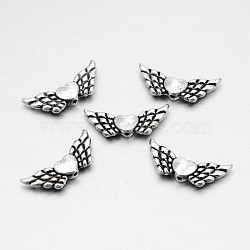 Tibetan Style Alloy Wing Beads, Antique Silver, 9x22x3mm, Hole: 1mm(TIBEB-M027-AS)