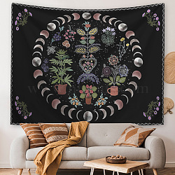 Flower Sun Moon Hippie Tapestries, Polyester Bohemian Mandala Wall Hanging Tapestry, for Bedroom Living Room Decoration, Rectangle, Flower Pattern, 1300x1500mm(MAND-PW0001-26E)