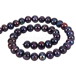 1 Strand Natural Cultured Freshwater Pearl Beads Strands, Dyed, Potato, Prussian Blue, 7~10x7~8mm, Hole: 0.6~0.7mm, about 50pcs/strand, 14.17 inch(36cm)(PEAR-BC0001-05)