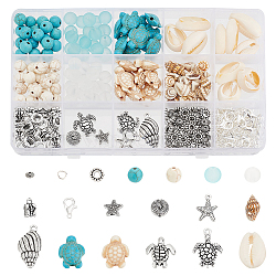 Elite DIY Summer Beach Jewelry Making Kit, Including Synthetic Turquoise & Natural Shell Beads, Alloy Pendants, Mixed Color, 5~25.5x5~17x0.8~8mm, Hole: 1~2mm(DIY-PH0022-49)