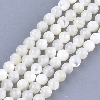 Natural White Shell Beads, Mother of Pearl Shell Beads Strands, Round, Ivory, 5mm, Hole: 1mm, about 75pcs/strand, 14.9 inch