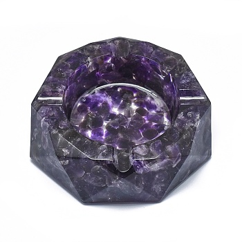 Natural Amethyst Ashtray Display Decorations, Faceted, Flat Round, 101~102x27~28mm, Inner Diameter: 60mm