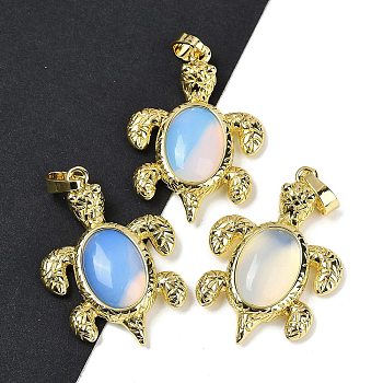 Opalite & Brass Pendants, Rack Plating, Cadmium Free & Lead Free, Sea Turtle Shaped, 38x27.5x7mm, Hole: 8x5mm