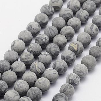 Natural Map Stone/Picasso Stone/Picasso Jasper Beads Strands, Frosted, Round, 6mm, Hole: 1mm, about 62pcs/strand, 15.3 inch(39cm)