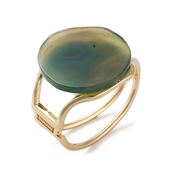 Rack Plating Brass with Natural Agate, Dyed, Bangles for Women, Dark Olive Green, Inner Diameter: 60x51mm