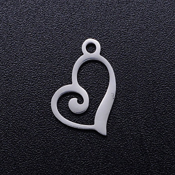 201 Stainless Steel Open Heart Charms, Hollow, Stainless Steel Color, 13x10x1mm, Hole: 1.4mm