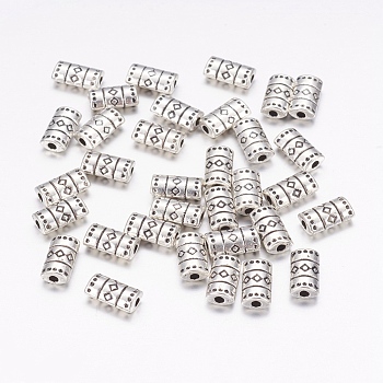 Tibetan Style Alloy Beads, Lead Free & Cadmium Free, Tube, Antique Silver, about 9mm long, 5mm wide, 3mm thick, hole: 2mm