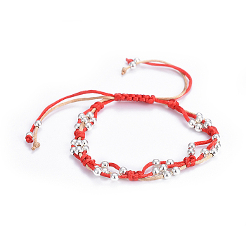 (Jewelry Parties Factory Sale)Adjustable Nylon Cord Braided Bead Bracelets, with Iron Beads, Red, 1-7/8 inch~3-1/2 inch(4.9~9cm)