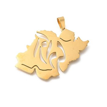 304 Stainless Steel Pendants, Laser Cut, Iran Map Charm, Real 18K Gold Plated, 25x39x1.5mm, Hole: 6x3mm