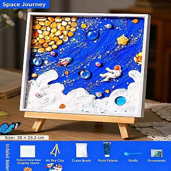 DIY Mosaic Tray Craft Making Kit, with Tray, Wood Easel, Plastic Spatula, Glass Beads and Resin Cabochons, Cream Glue, Mixed Color, 200x200x19mm