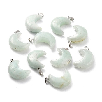 Natural Amazonite Pendants, with Platinum Brass Loops, Moon, 29x18~21x7~10mm, Hole: 6x3mm