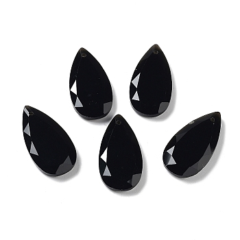 Natural Obsidian Faceted Pendants, Teardrop Charms, 25x13x4mm, Hole: 1mm