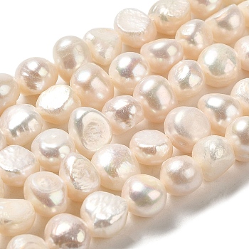Natural Cultured Freshwater Pearl Beads Strands, Two Sides Polished, Grade 3A, PapayaWhip, 8~9x9~10x7~8mm, Hole: 0.6mm, about 41~42pcs/strand, 13.78~13.58 inch(34.5~35cm)