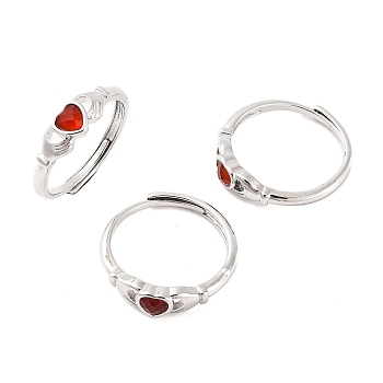 Hand with Heart Natural Carnelian Agate Adjustable Rings, Brass Ring for Women, Long-Lasting Plated, Lead Free & Cadmium Free, Inner Diameter: 18mm