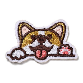 Dog Appliques, Computerized Embroidery Cloth Iron on/Sew on Patches, Costume Accessories, Goldenrod, 35x51.5x1.5mm