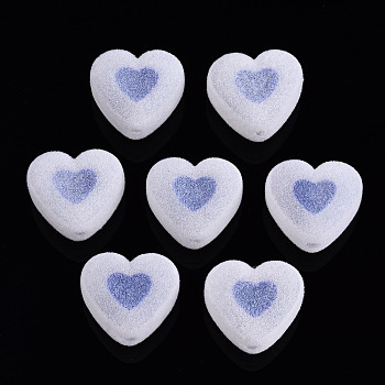 Flocky Acrylic Beads, Bead in Bead, Heart, Royal Blue, 16x18x11mm, Hole: 2mm