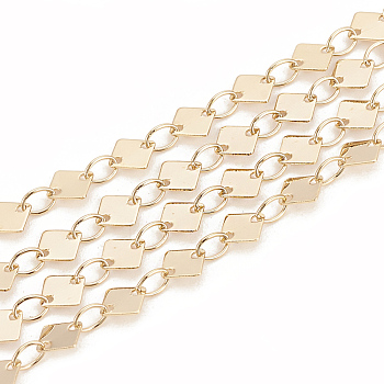 Brass Link Chains, Rhombus, Soldered, Real 18K Gold Plated, 5x5mm