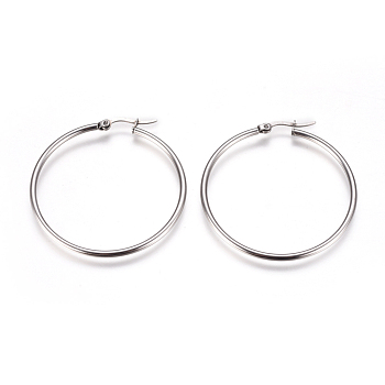 201 Stainless Steel Big Hoop Earrings, with 304 Stainless Steel Pin, Hypoallergenic Earrings, Ring Shape, Stainless Steel Color, 43.5mm, Pin: 0.7x1mm